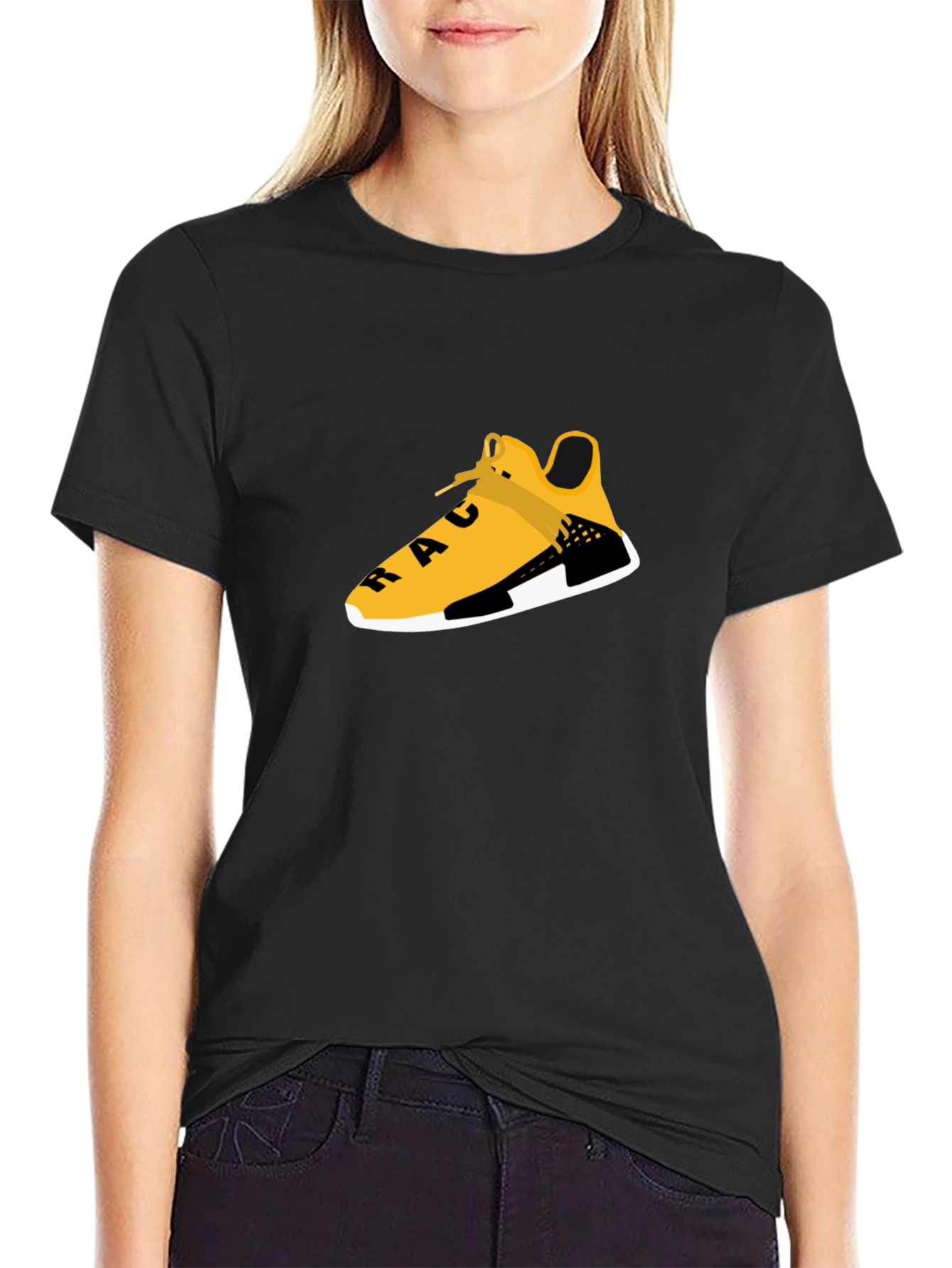 Black Tee with Graphic Shoe Design