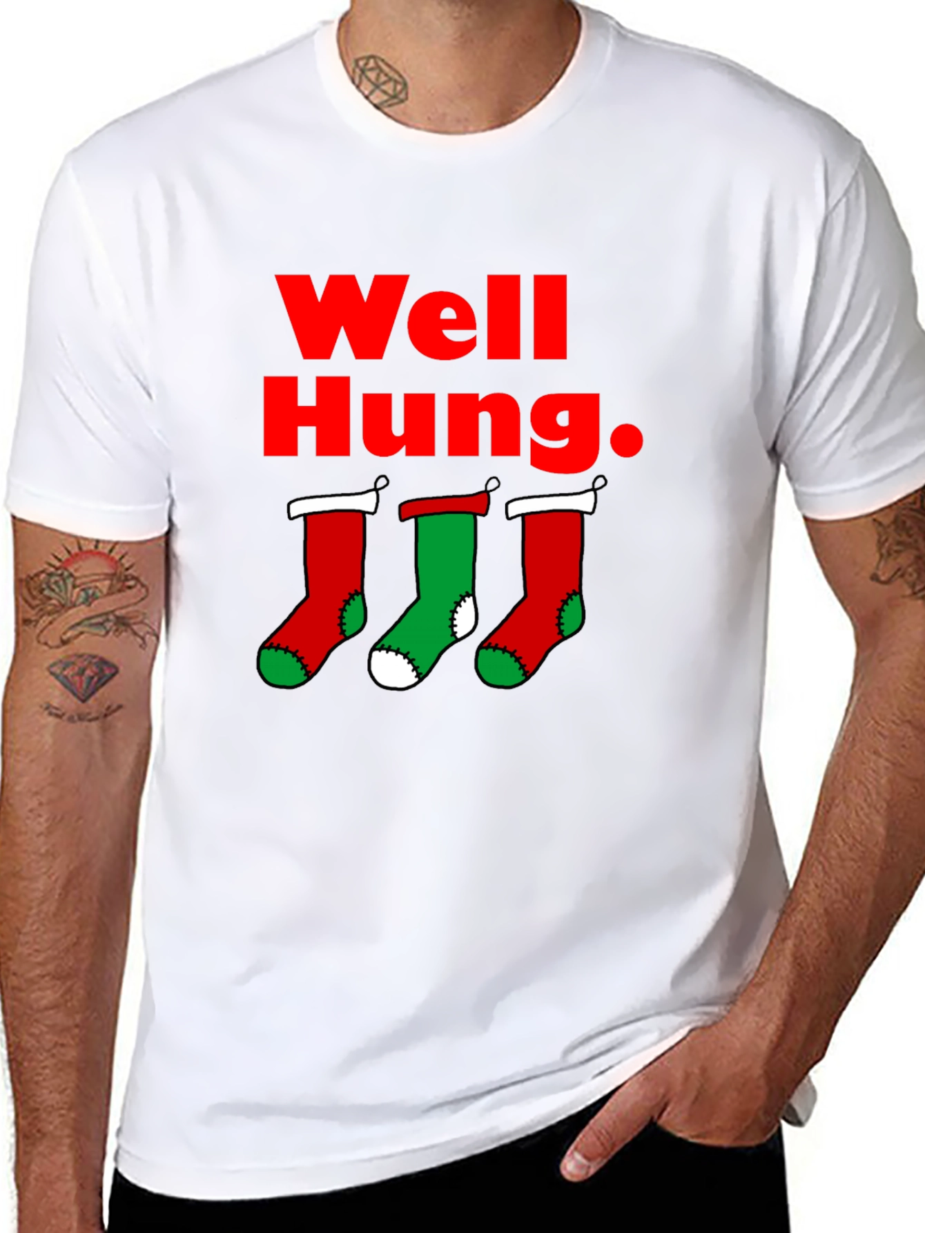 Well Hung Christmas Stockings T-Shirt
