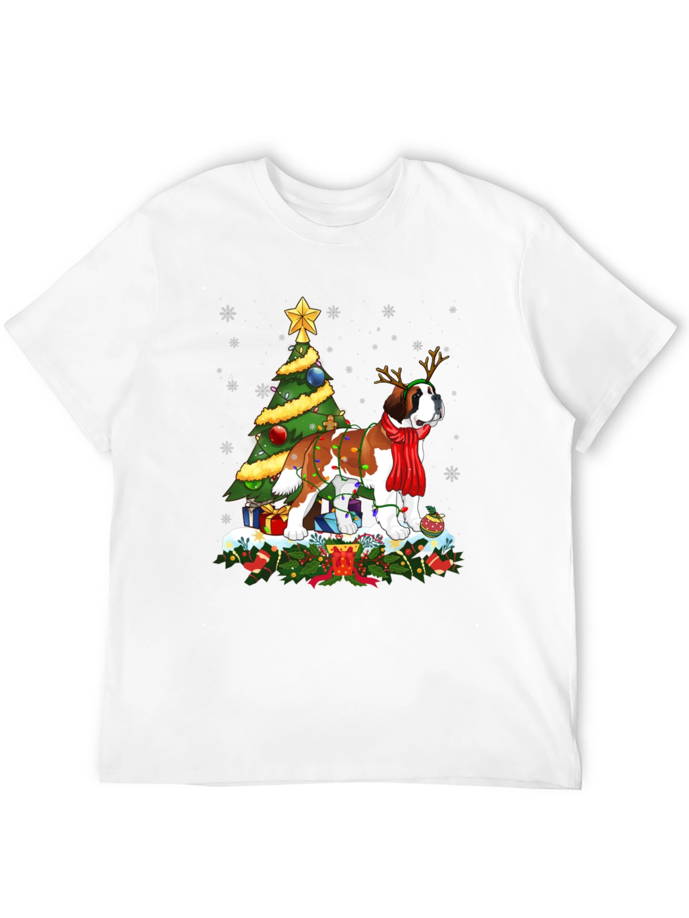 Christmas Saint Bernard Dog T-Shirt Holiday Tee