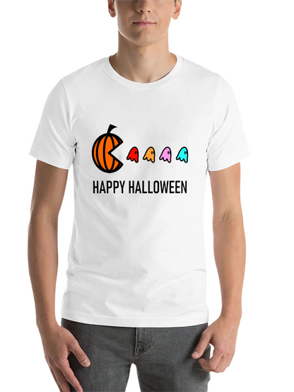 Happy Halloween T-Shirt - Pumpkin Pacman Ghost Design
