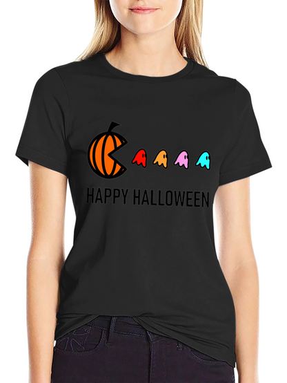 Happy Halloween T-Shirt - Pumpkin Pacman Ghost Design