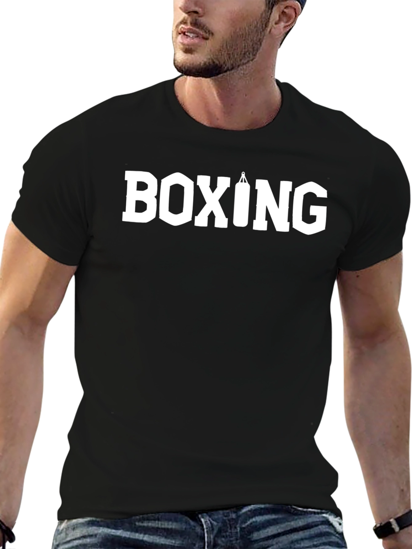 Boxing T-Shirt - Black Tee with Punching Bag Graphic