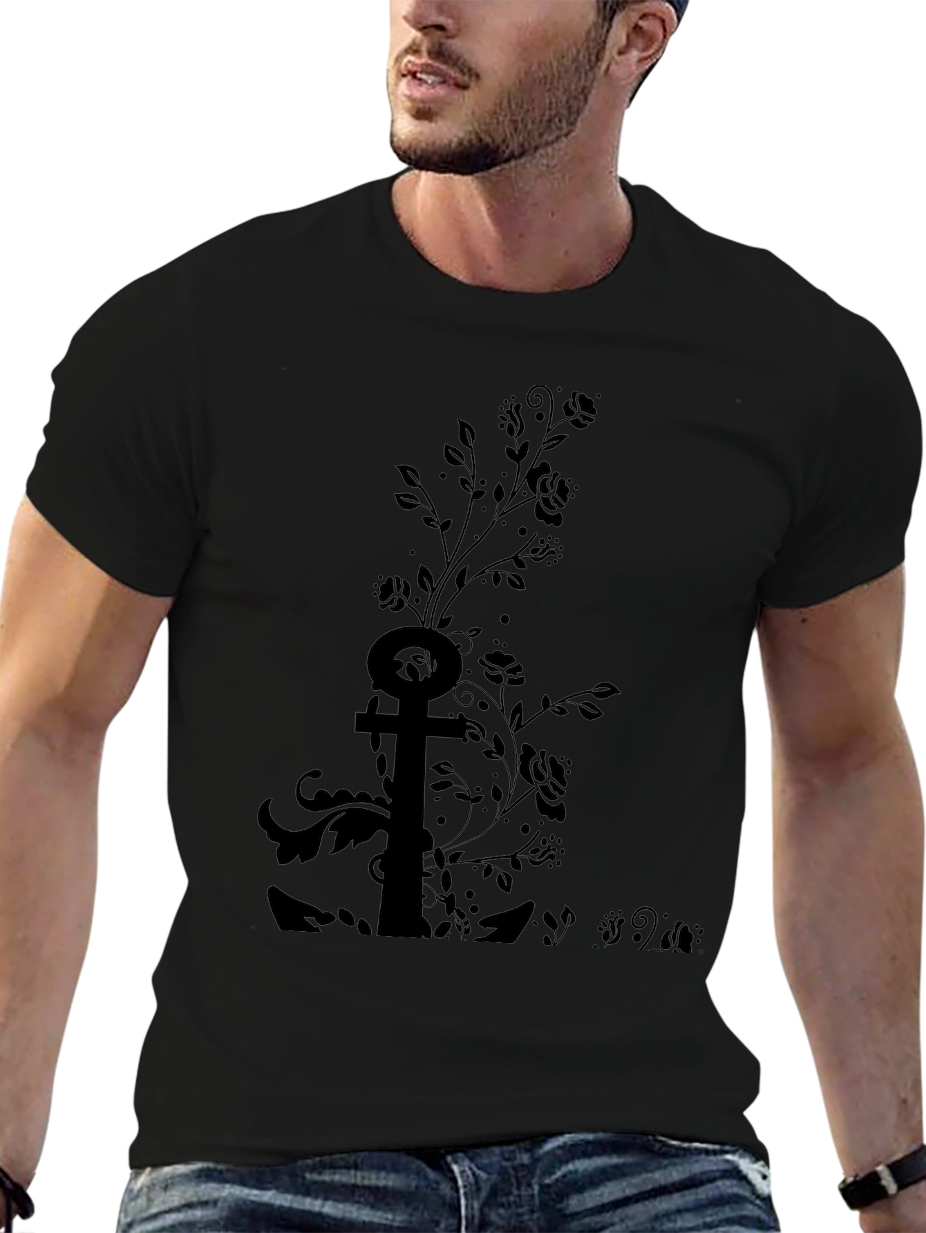 Black Floral Anchor Graphic Tee