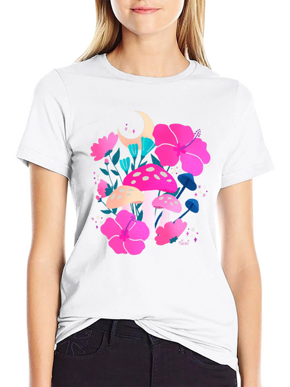 Floral Mushroom Graphic Tee - Trendy Black T-Shirt