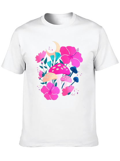 Floral Mushroom Graphic Tee - Trendy Black T-Shirt
