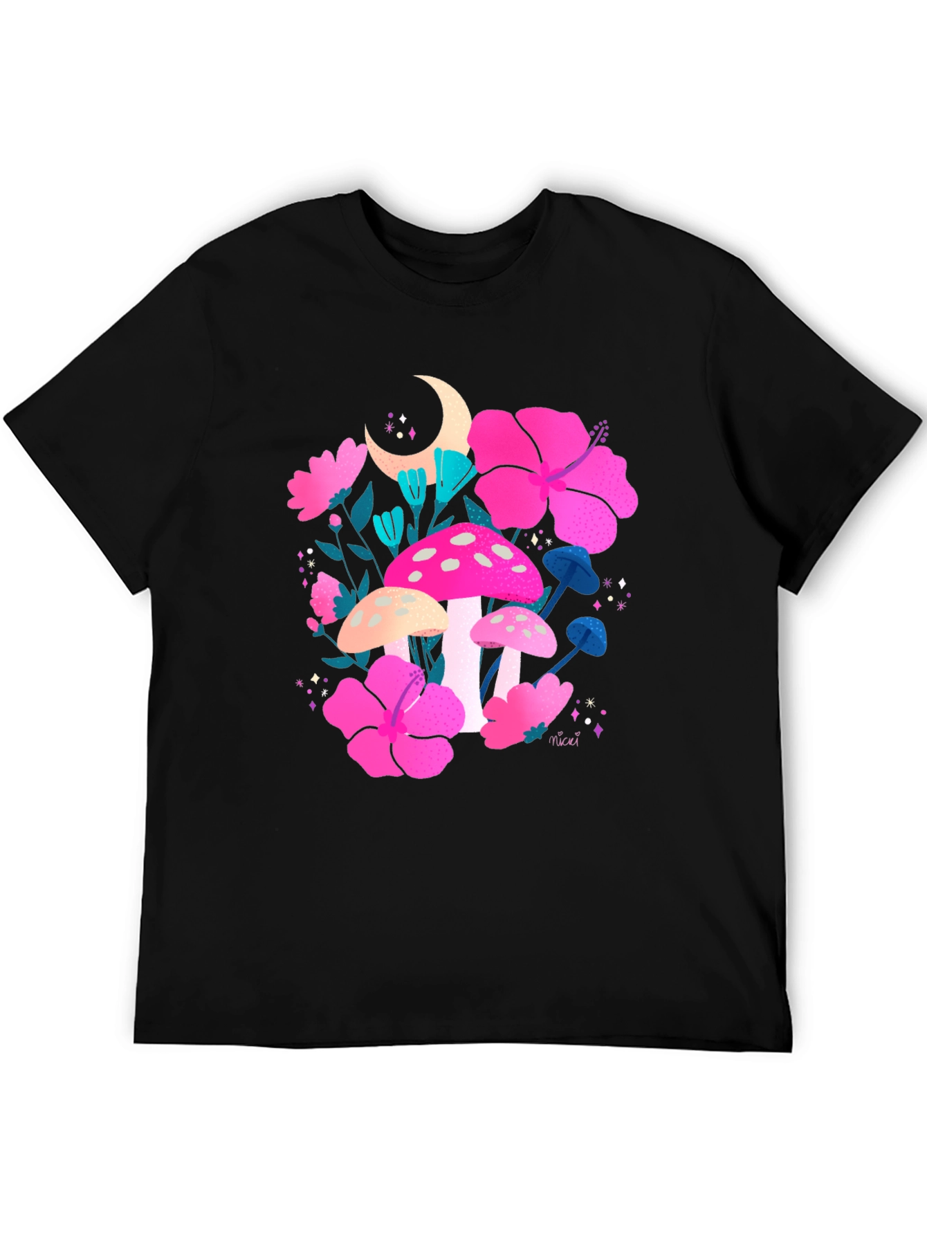 Floral Mushroom Graphic Tee - Trendy Black T-Shirt