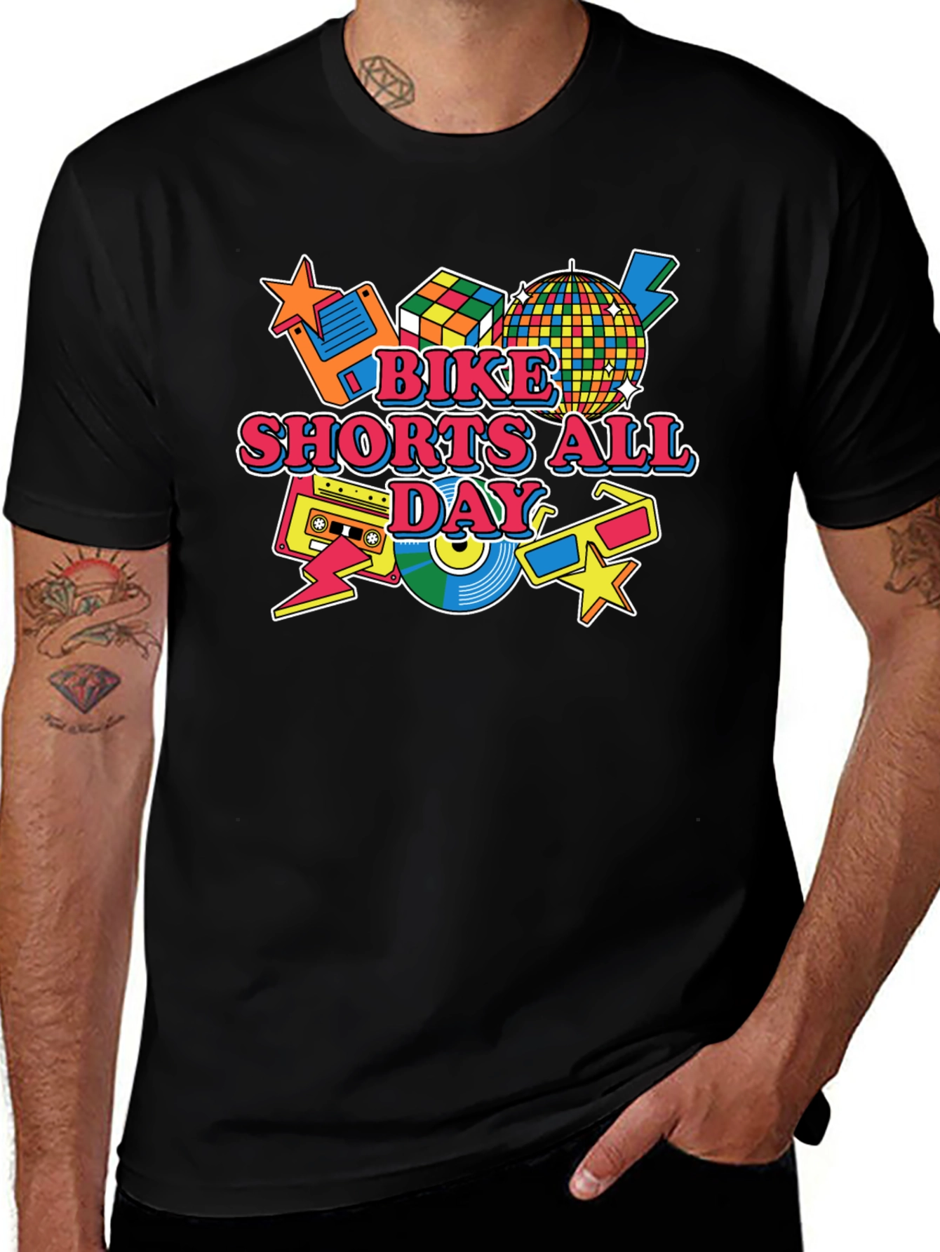 Bike Shorts All Day Retro 80s T-Shirt