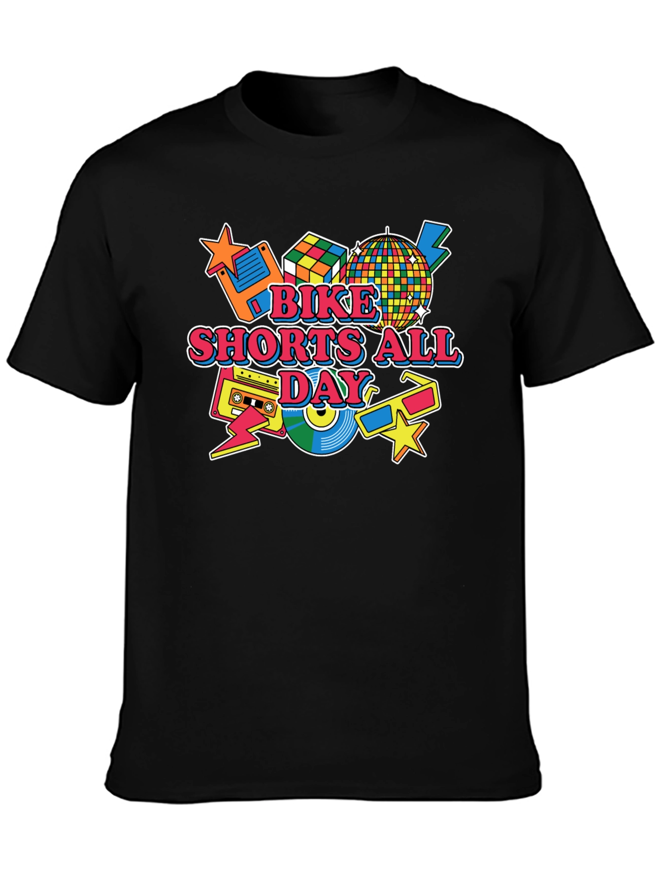 Bike Shorts All Day Retro 80s T-Shirt