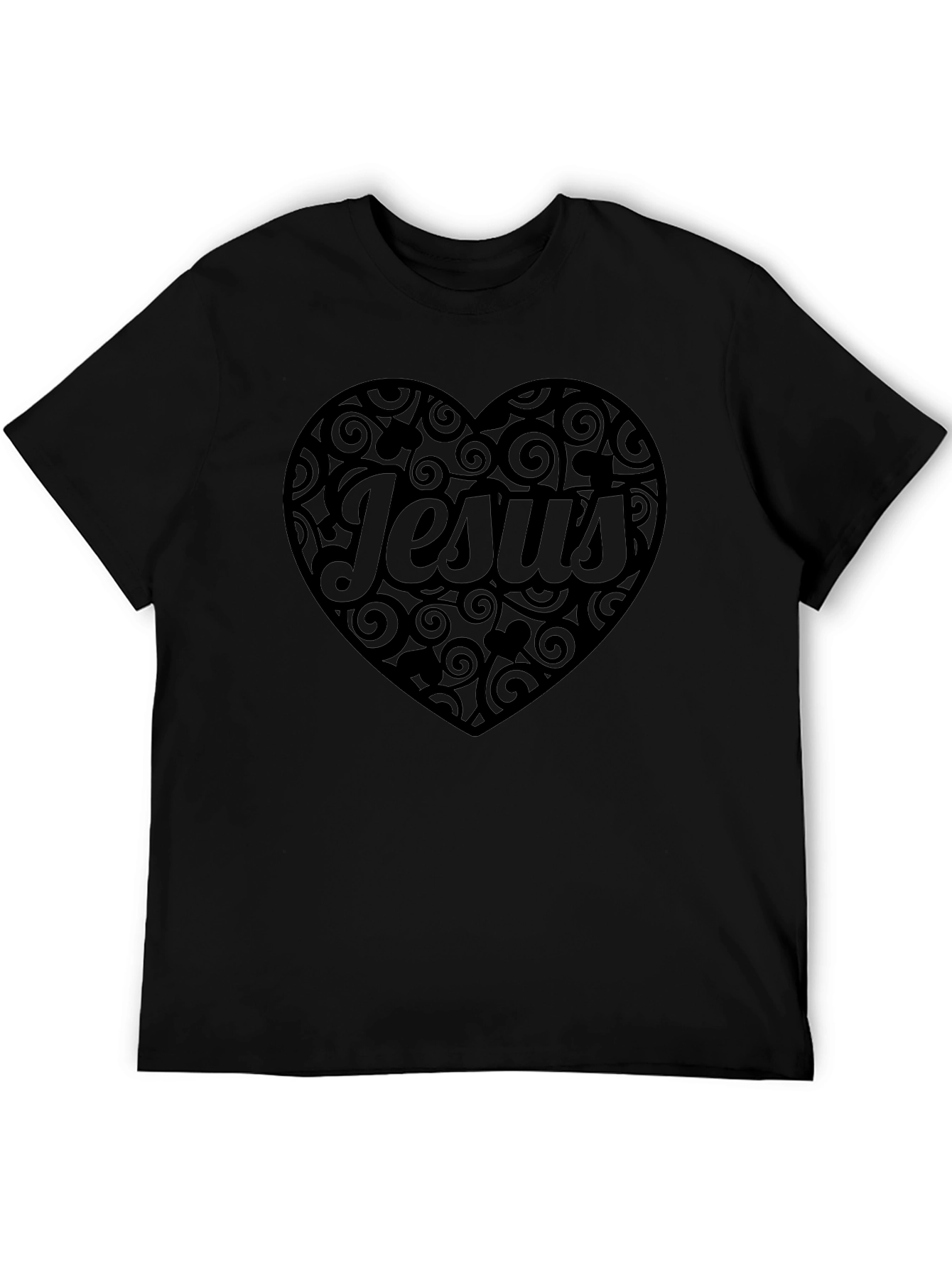 Jesus Heart Swirl T-Shirt - Mens Black Tee
