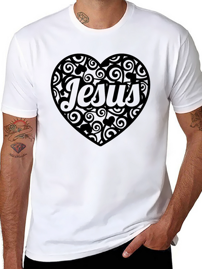 Jesus Heart Swirl T-Shirt - Mens Black Tee
