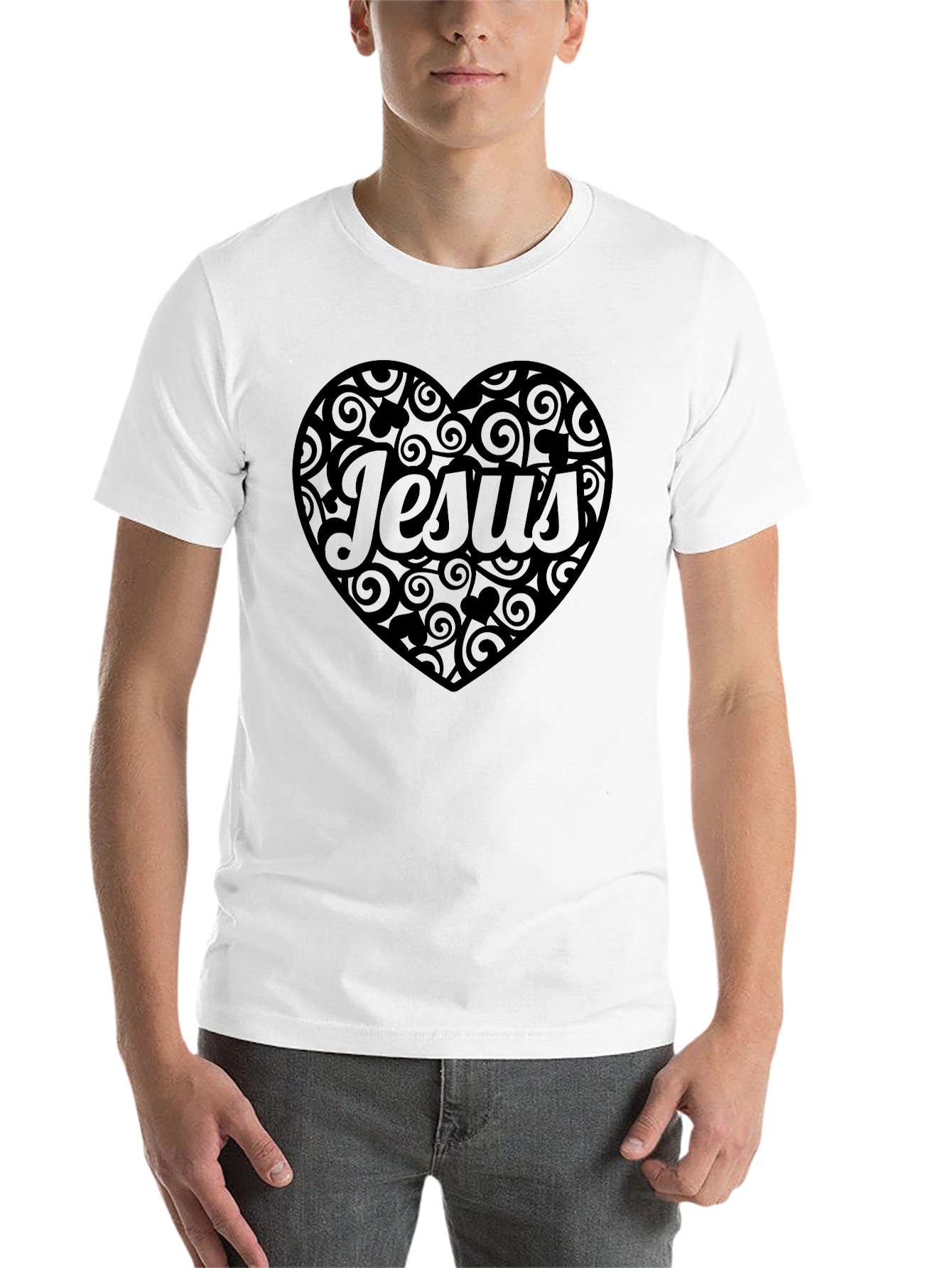 Jesus Heart Swirl T-Shirt - Mens Black Tee
