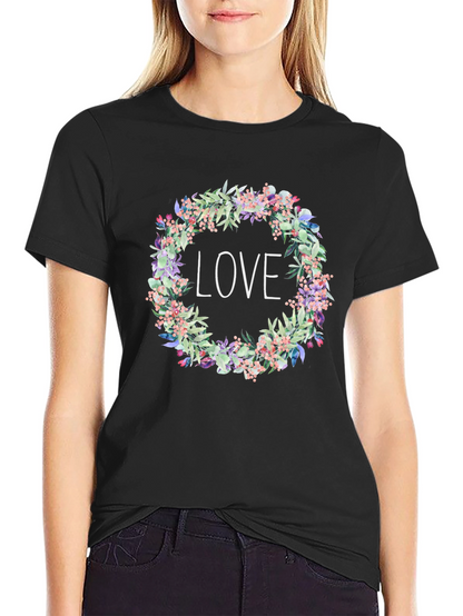 Floral Love Wreath Black T-Shirt