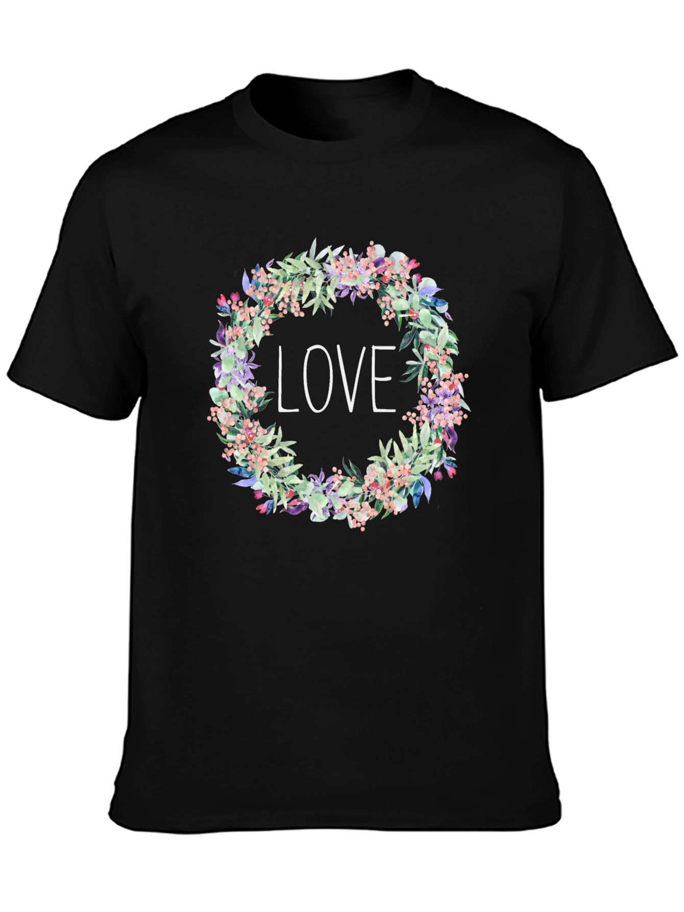 Floral Love Wreath Black T-Shirt