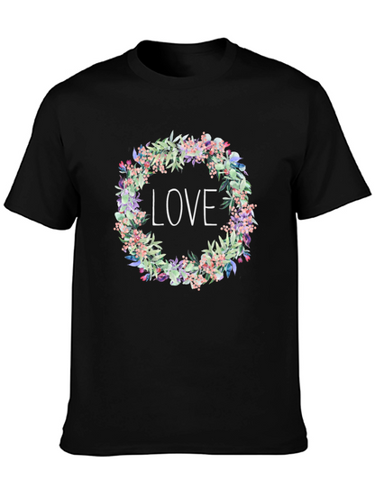 Floral Love Wreath Black T-Shirt