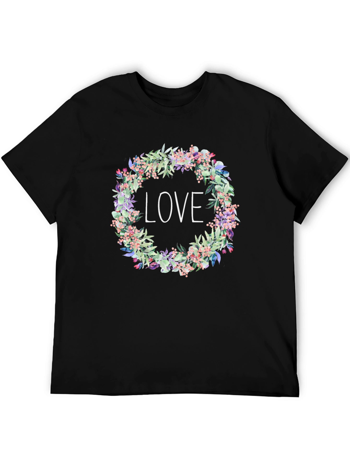 Floral Love Wreath Black T-Shirt