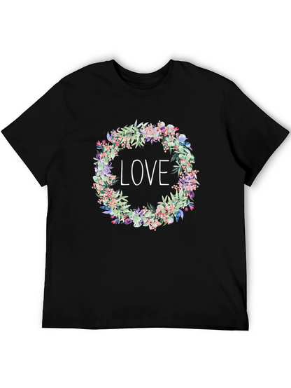 Floral Love Wreath Black T-Shirt