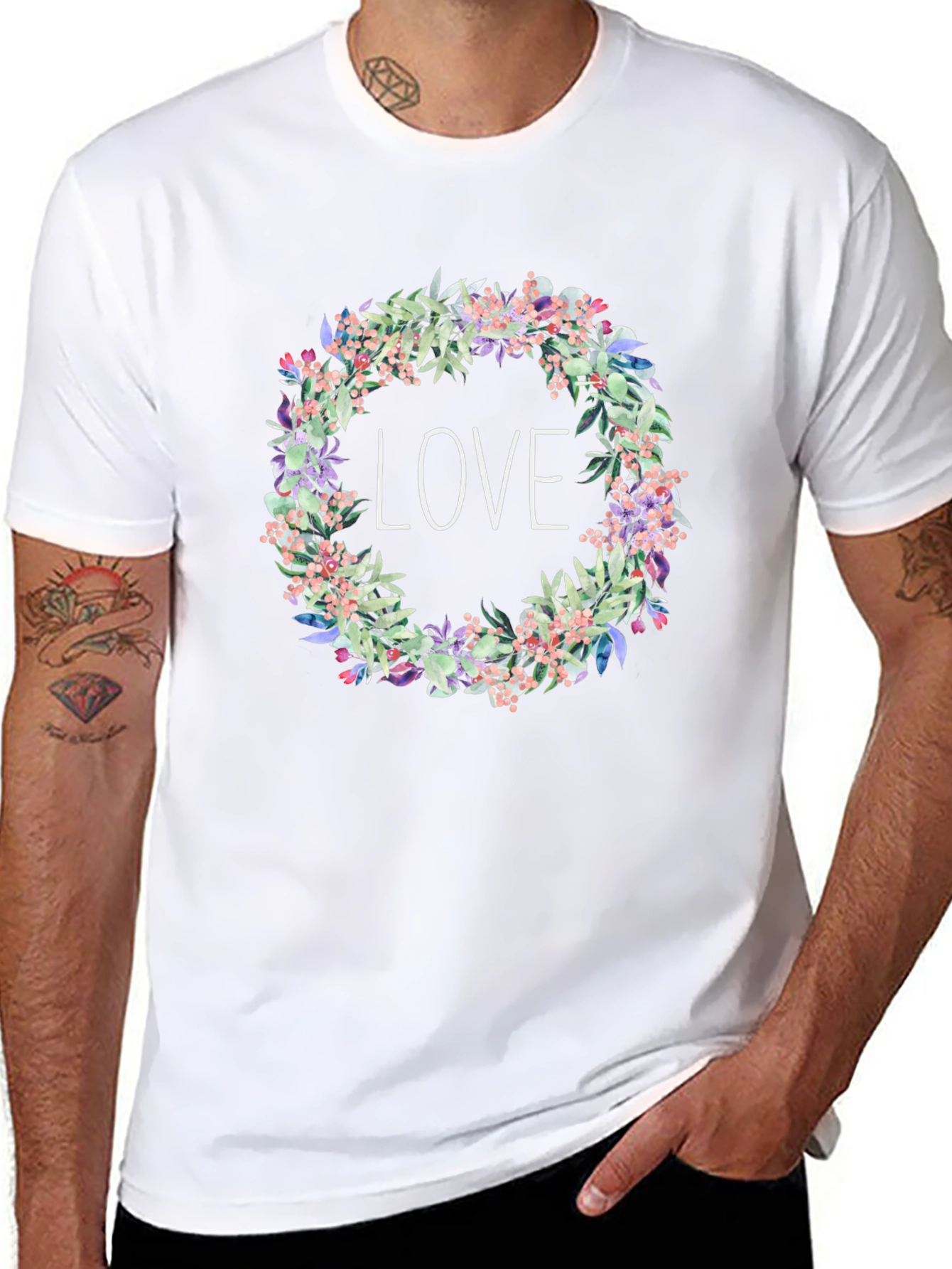 Floral Love Wreath Black T-Shirt
