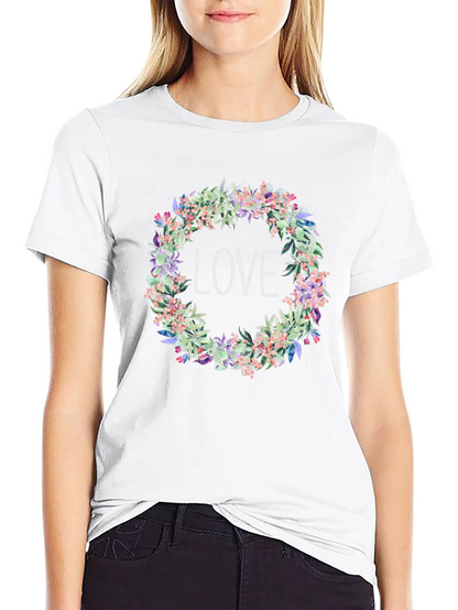 Floral Love Wreath Black T-Shirt