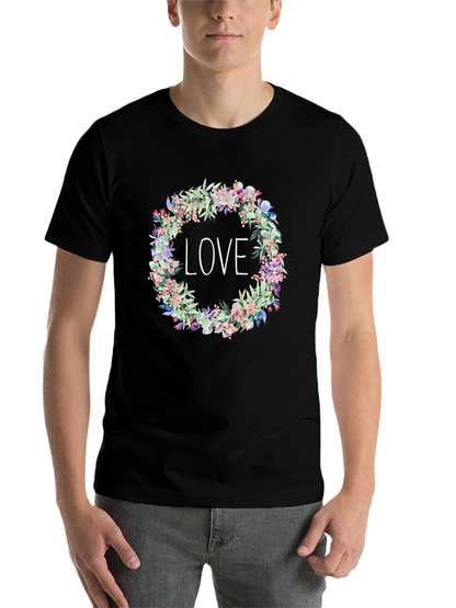 Floral Love Wreath Black T-Shirt