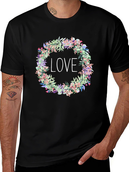 Floral Love Wreath Black T-Shirt