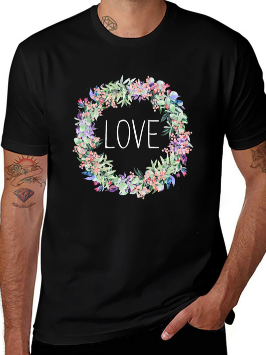 Floral Love Wreath Black T-Shirt