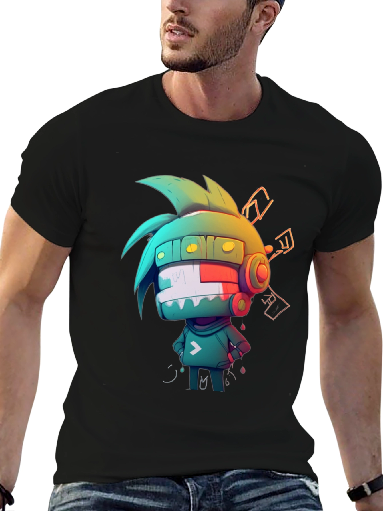 Cool Cartoon Graphic Tee - Black