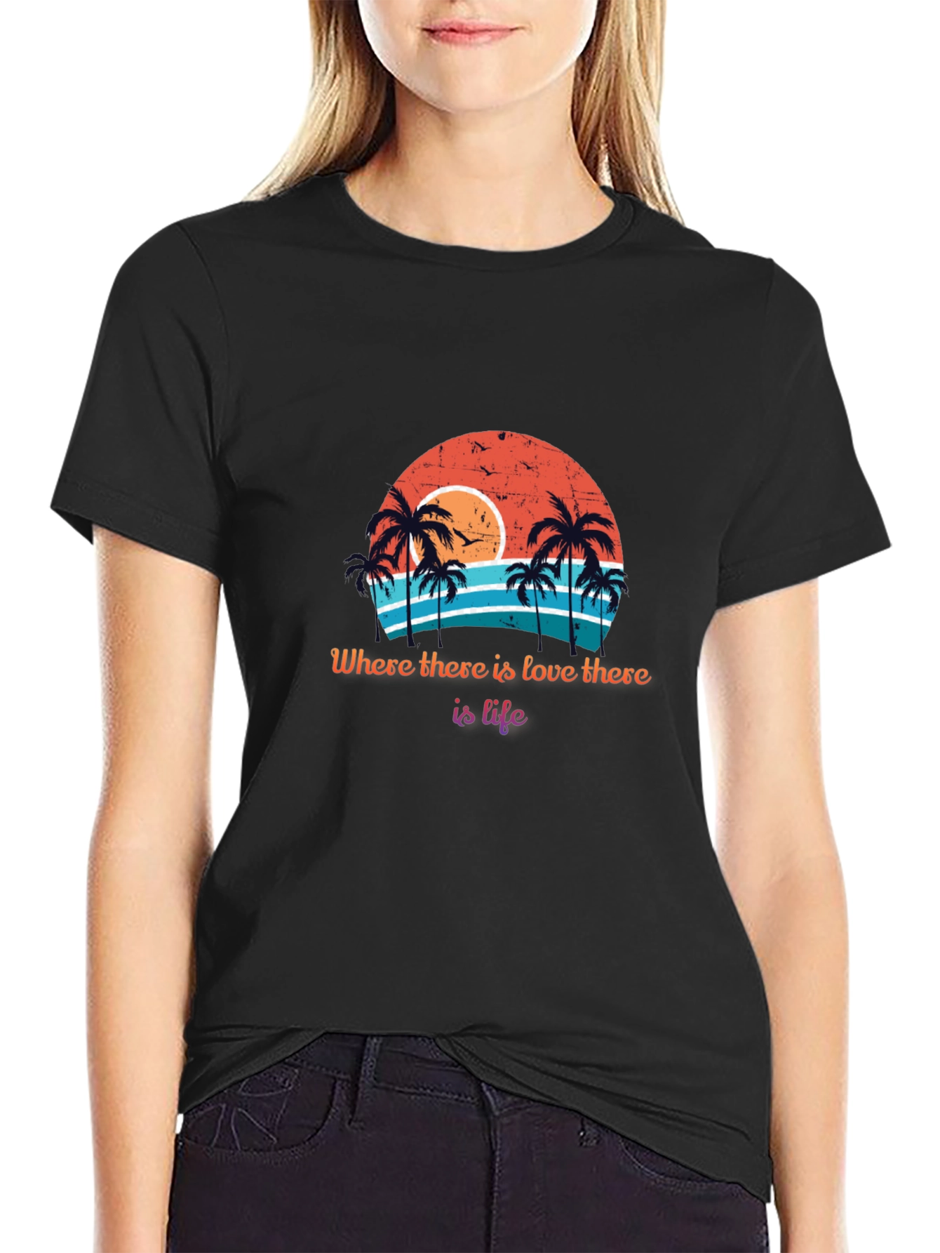 Retro Sunset Palm Tree T-Shirt - Love is Life
