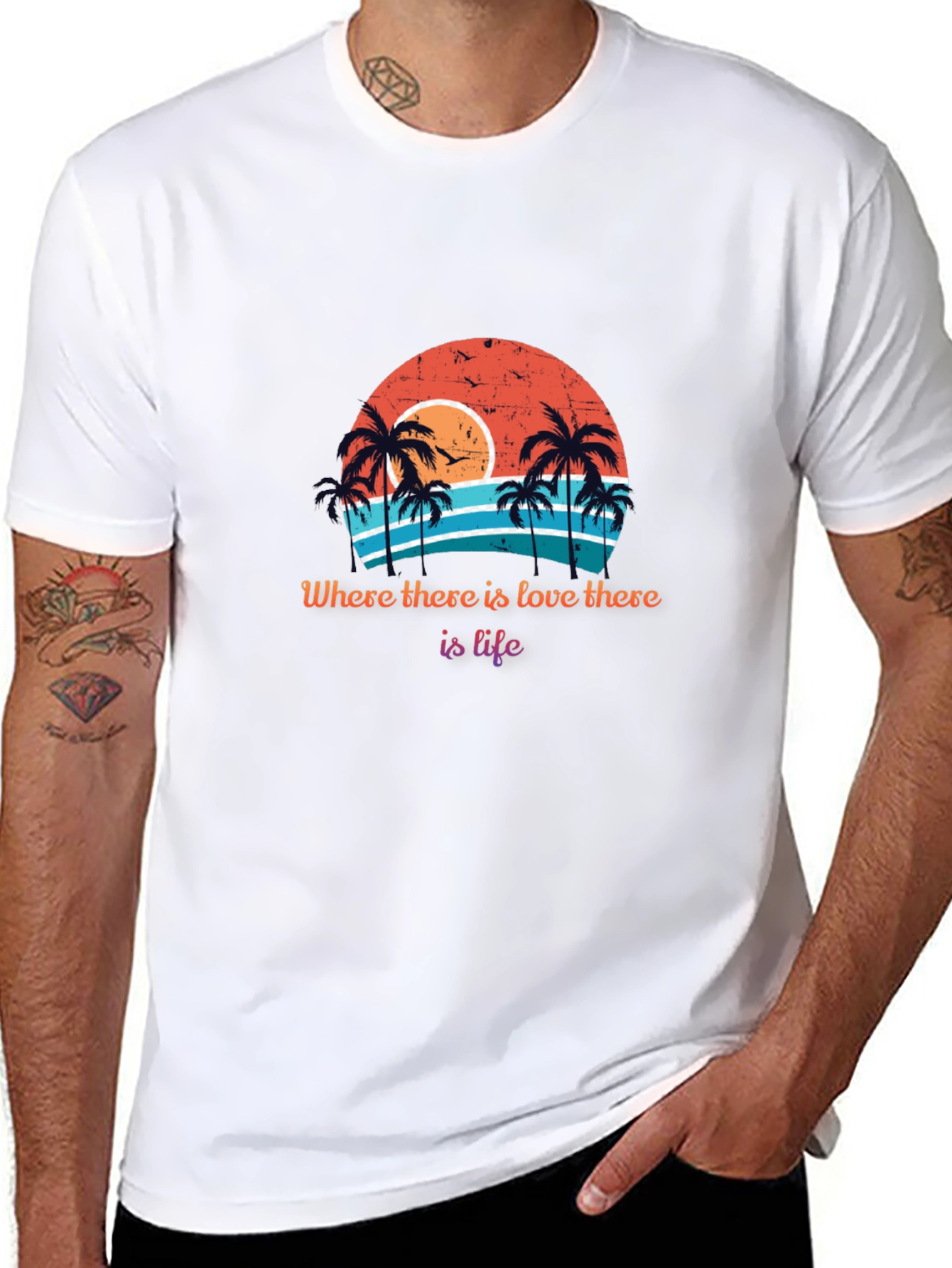 Retro Sunset Palm Tree T-Shirt - Love is Life