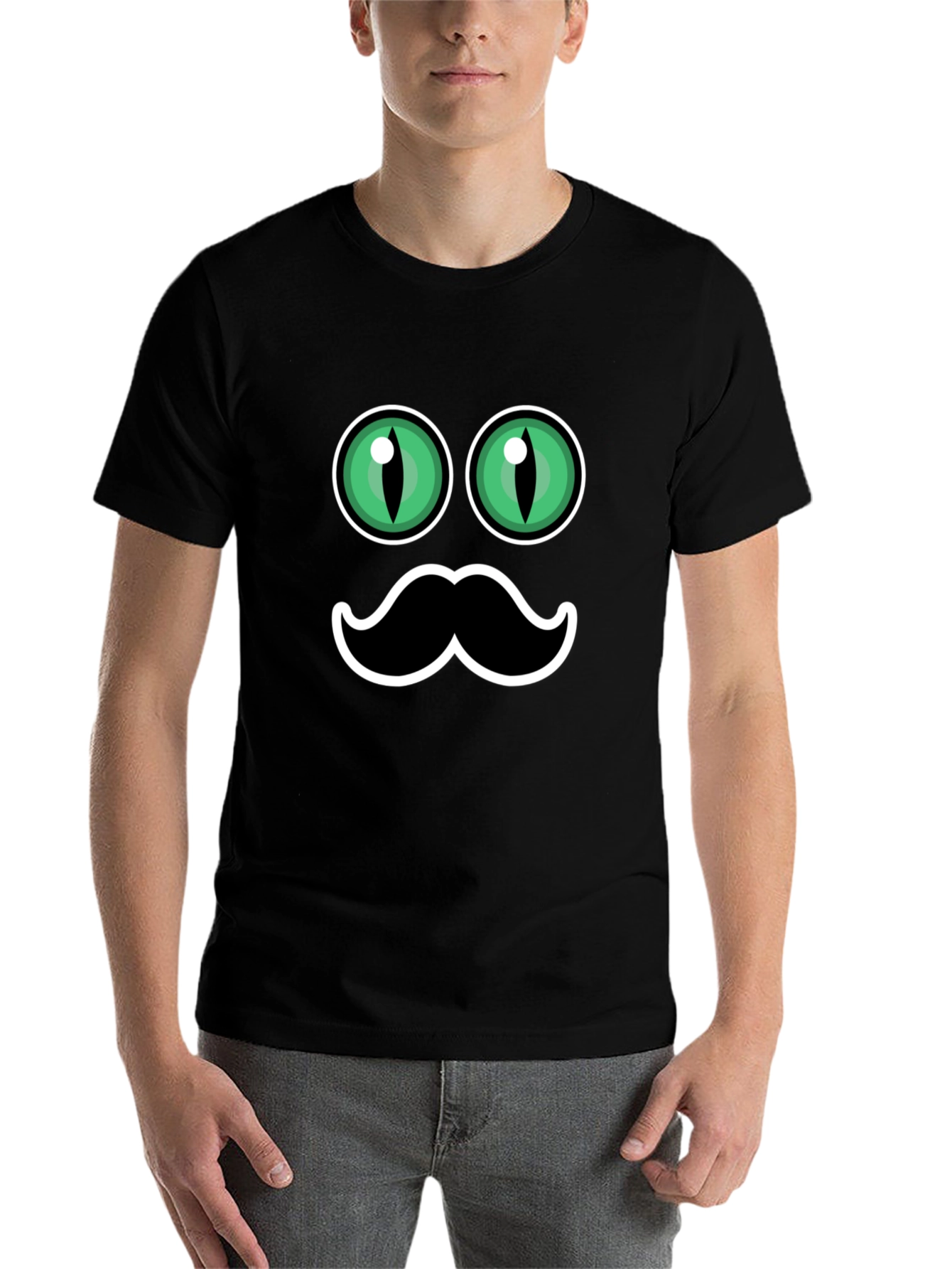 Funny Cat Eyes & Moustache Graphic T-Shirt