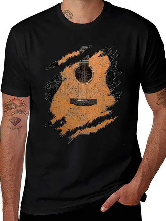 Guitar Graphic Tee - Distressed Acoustic Design Musician Shirt