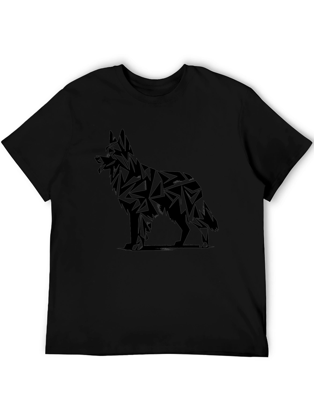 Geometric Dog Graphic Tee - Black Cotton