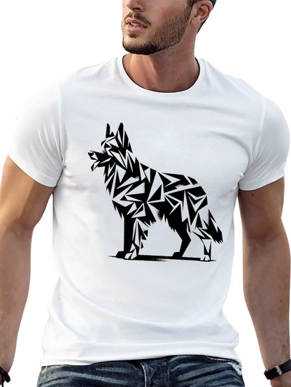 Geometric Dog Graphic Tee - Black Cotton