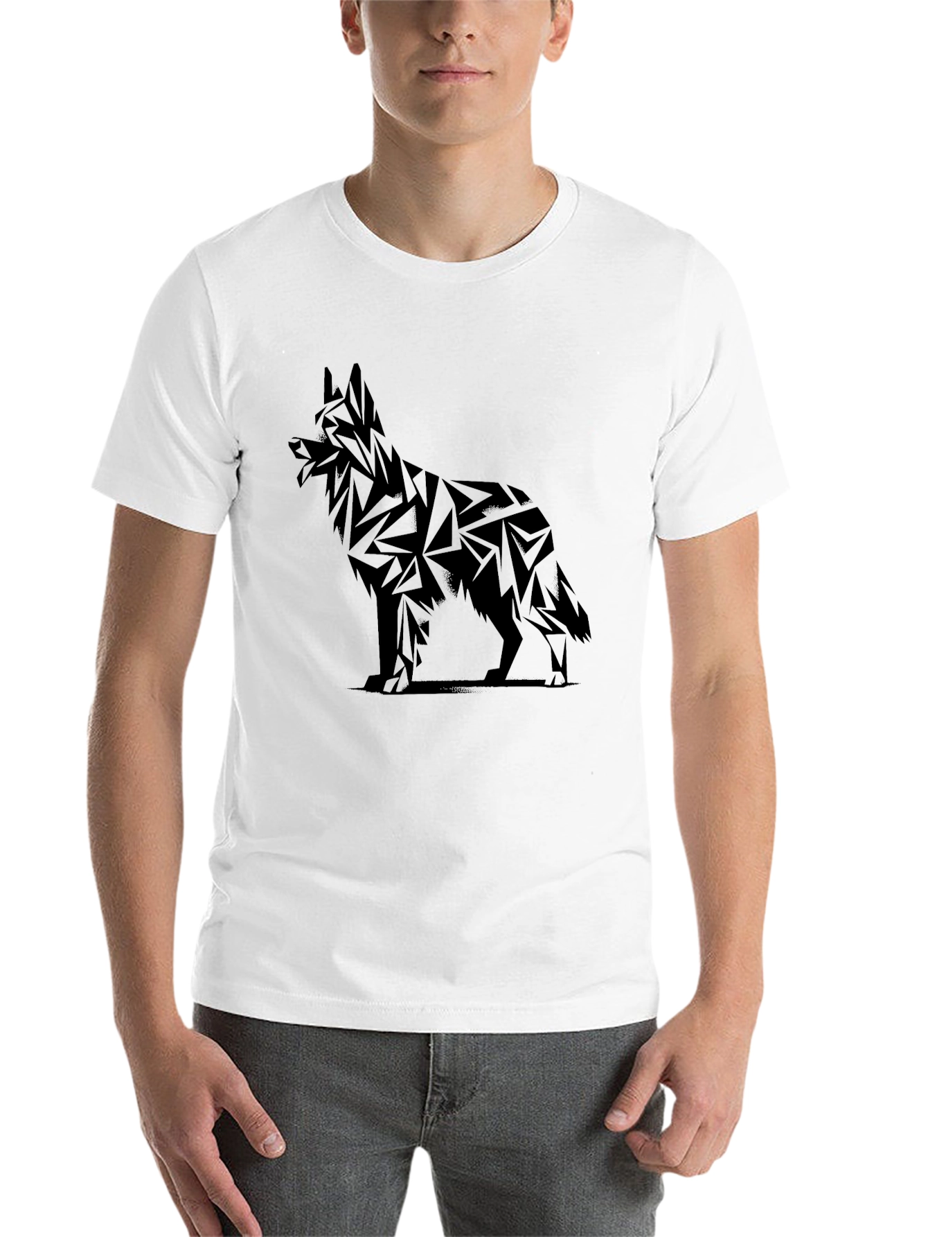 Geometric Dog Graphic Tee - Black Cotton