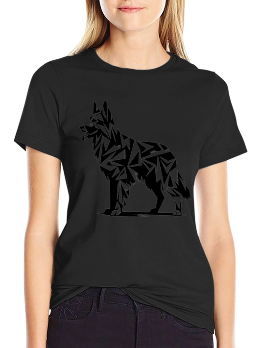 Geometric Dog Graphic Tee - Black Cotton