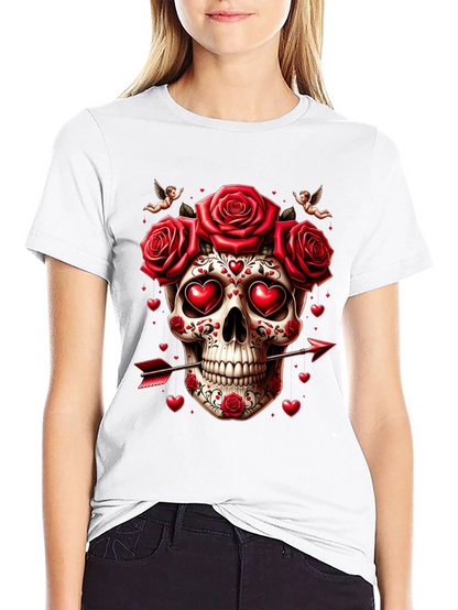 Skull Roses Hearts Arrow Valentines Day T-Shirt