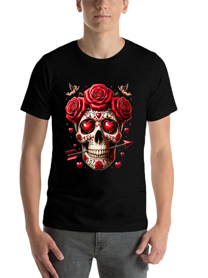 Skull Roses Hearts Arrow Valentines Day T-Shirt