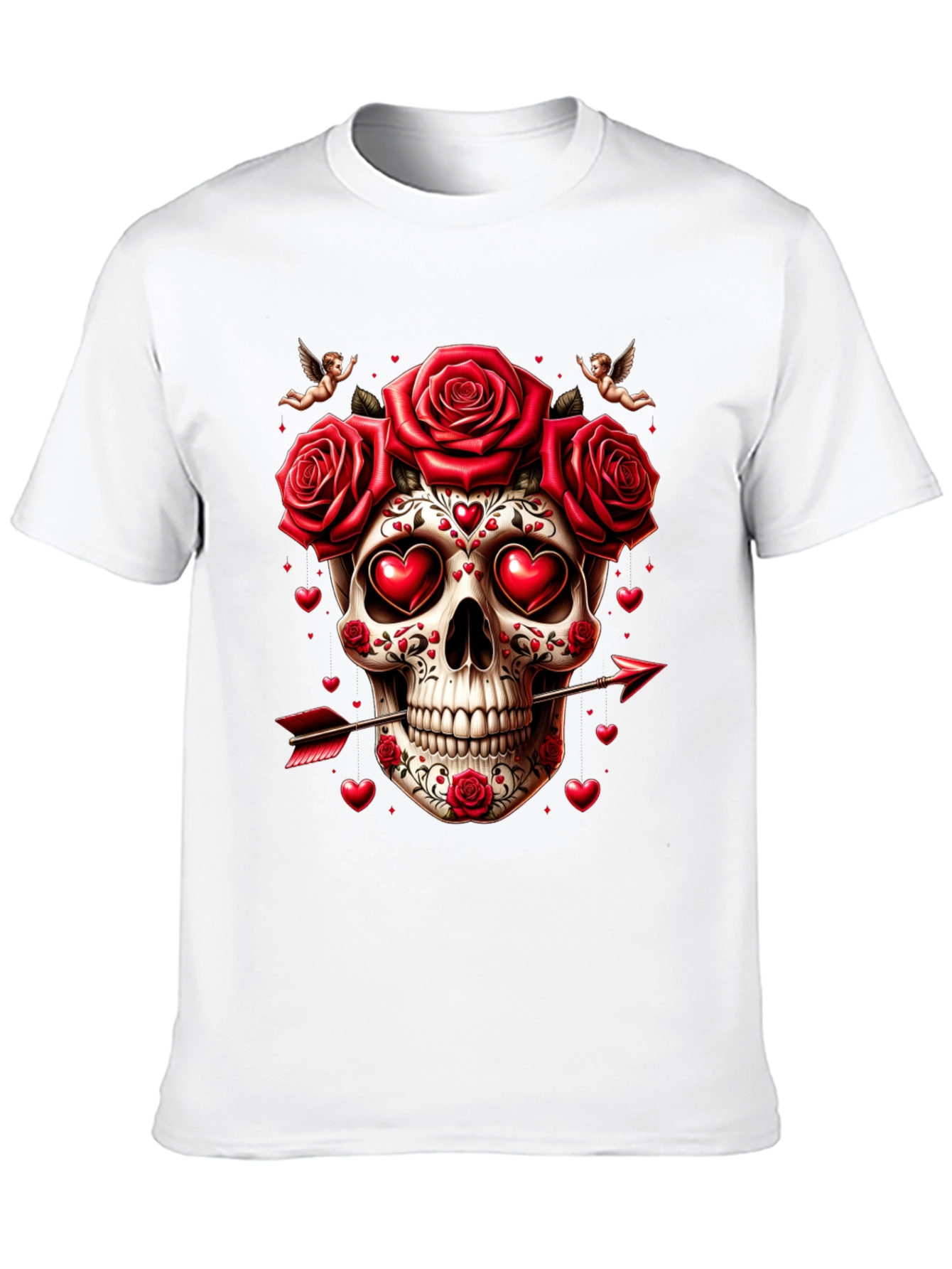 Skull Roses Hearts Arrow Valentines Day T-Shirt