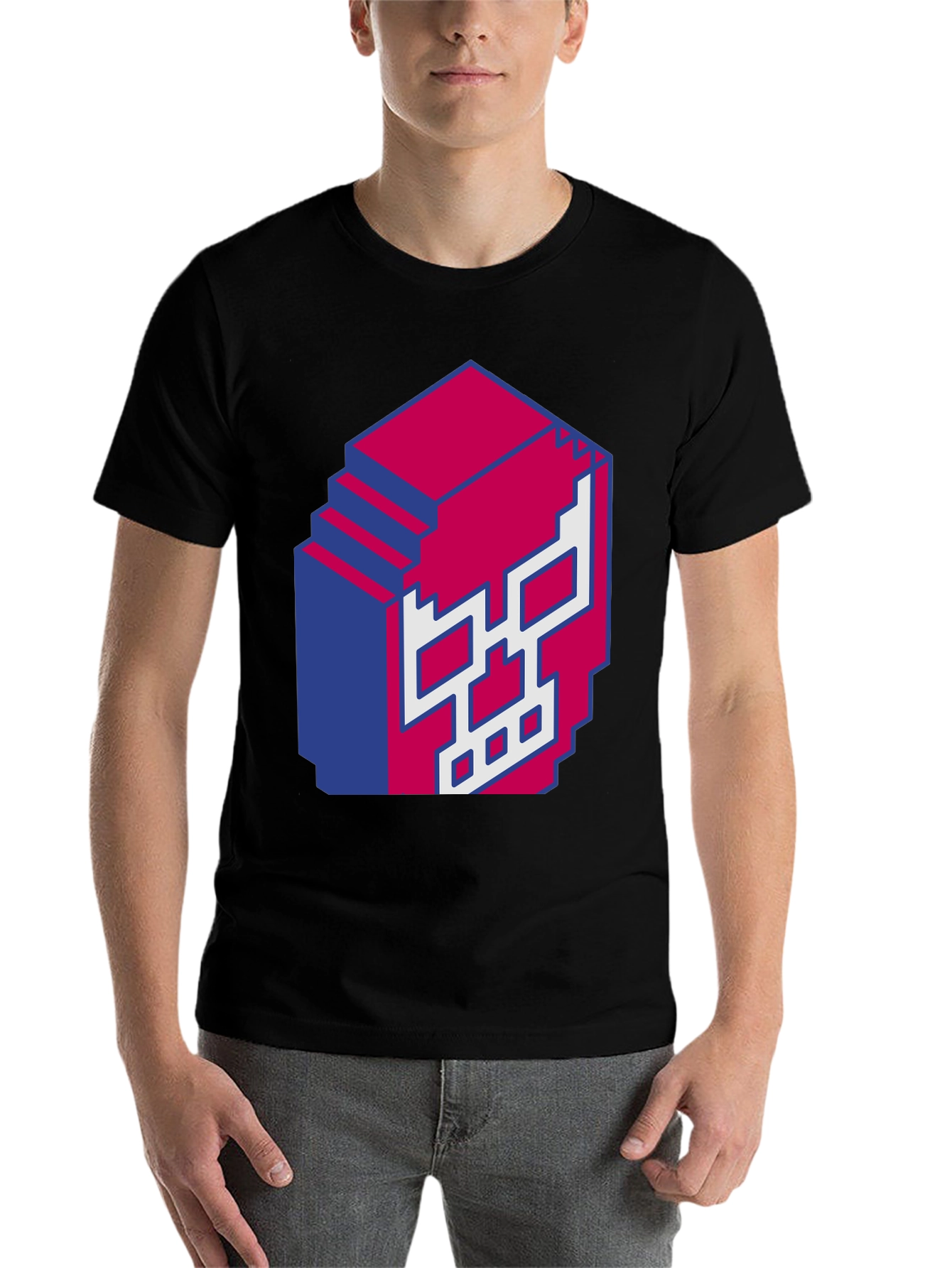 Pixel Skull Graphic Print Black T-Shirt