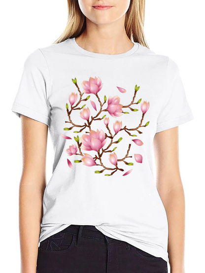 Floral Magnolia Branch Black T-Shirt