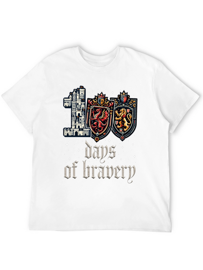 100 Days of Bravery T-Shirt Medieval Castle Shield Dragon Lion