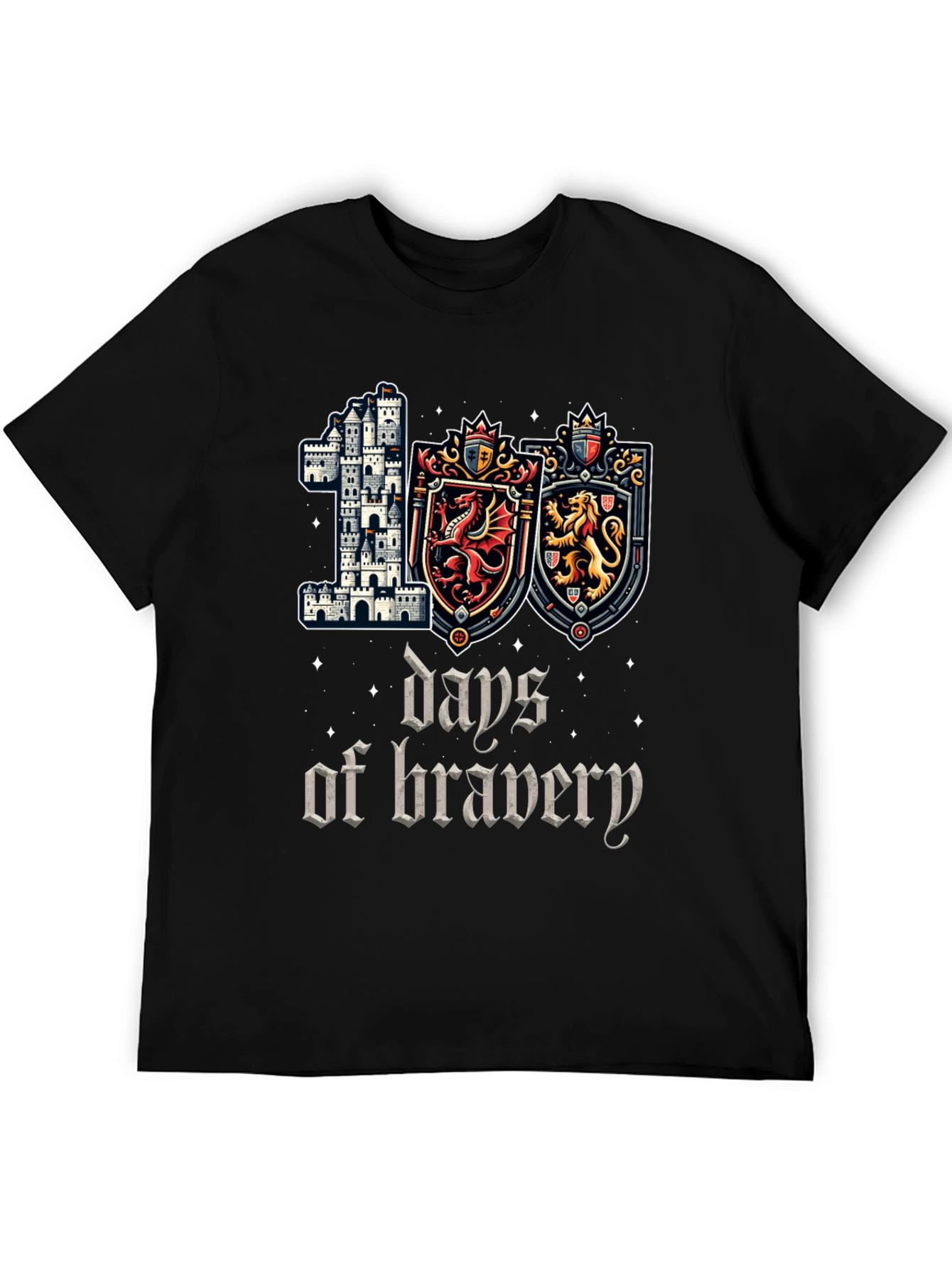 100 Days of Bravery T-Shirt Medieval Castle Shield Dragon Lion