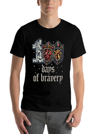 100 Days of Bravery T-Shirt Medieval Castle Shield Dragon Lion