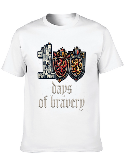 100 Days of Bravery T-Shirt Medieval Castle Shield Dragon Lion
