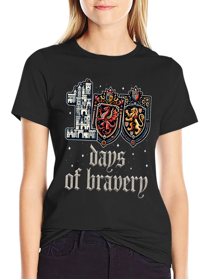 100 Days of Bravery T-Shirt Medieval Castle Shield Dragon Lion