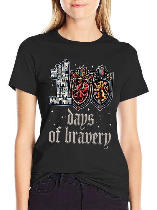 100 Days of Bravery T-Shirt Medieval Castle Shield Dragon Lion