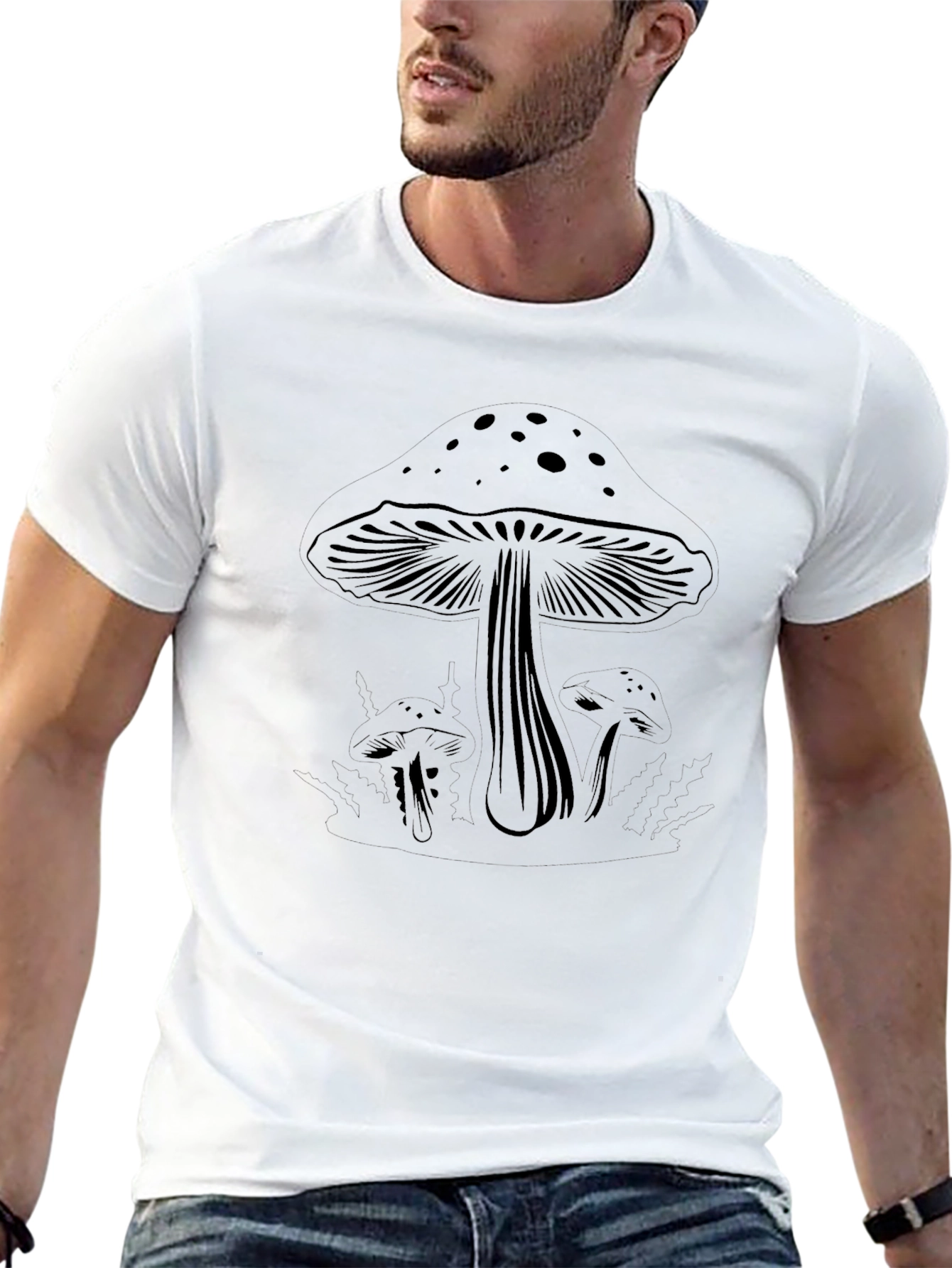Mushroom Graphic Tee - Black Casual T-Shirt