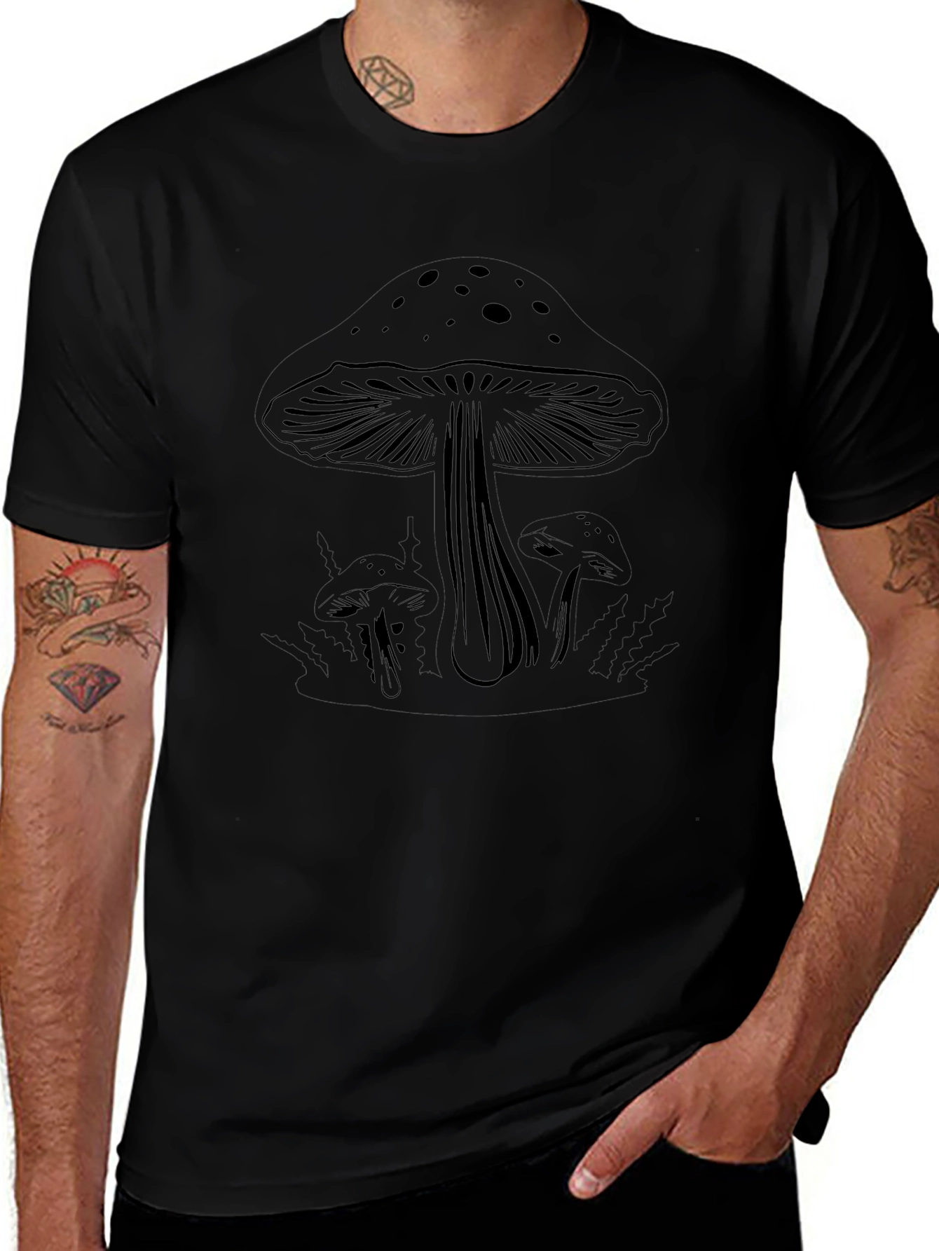 Mushroom Graphic Tee - Black Casual T-Shirt