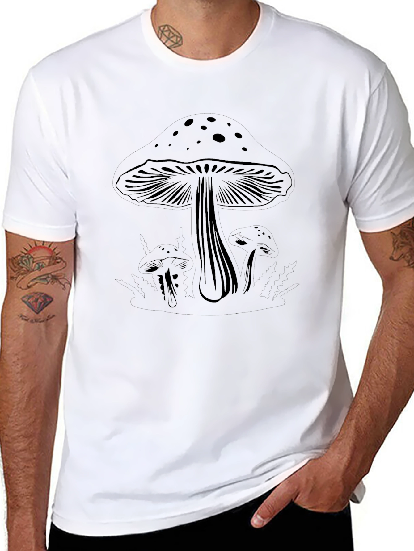 Mushroom Graphic Tee - Black Casual T-Shirt