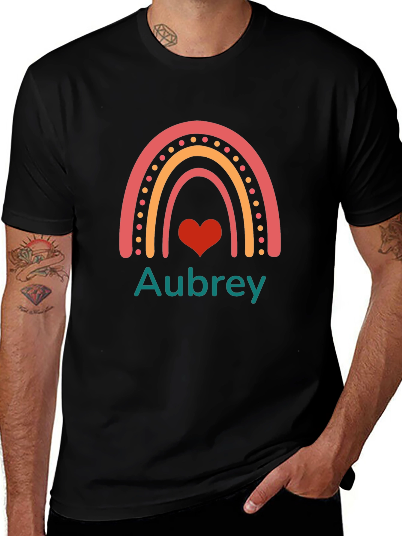 Aubrey Rainbow Heart Personalized Tee