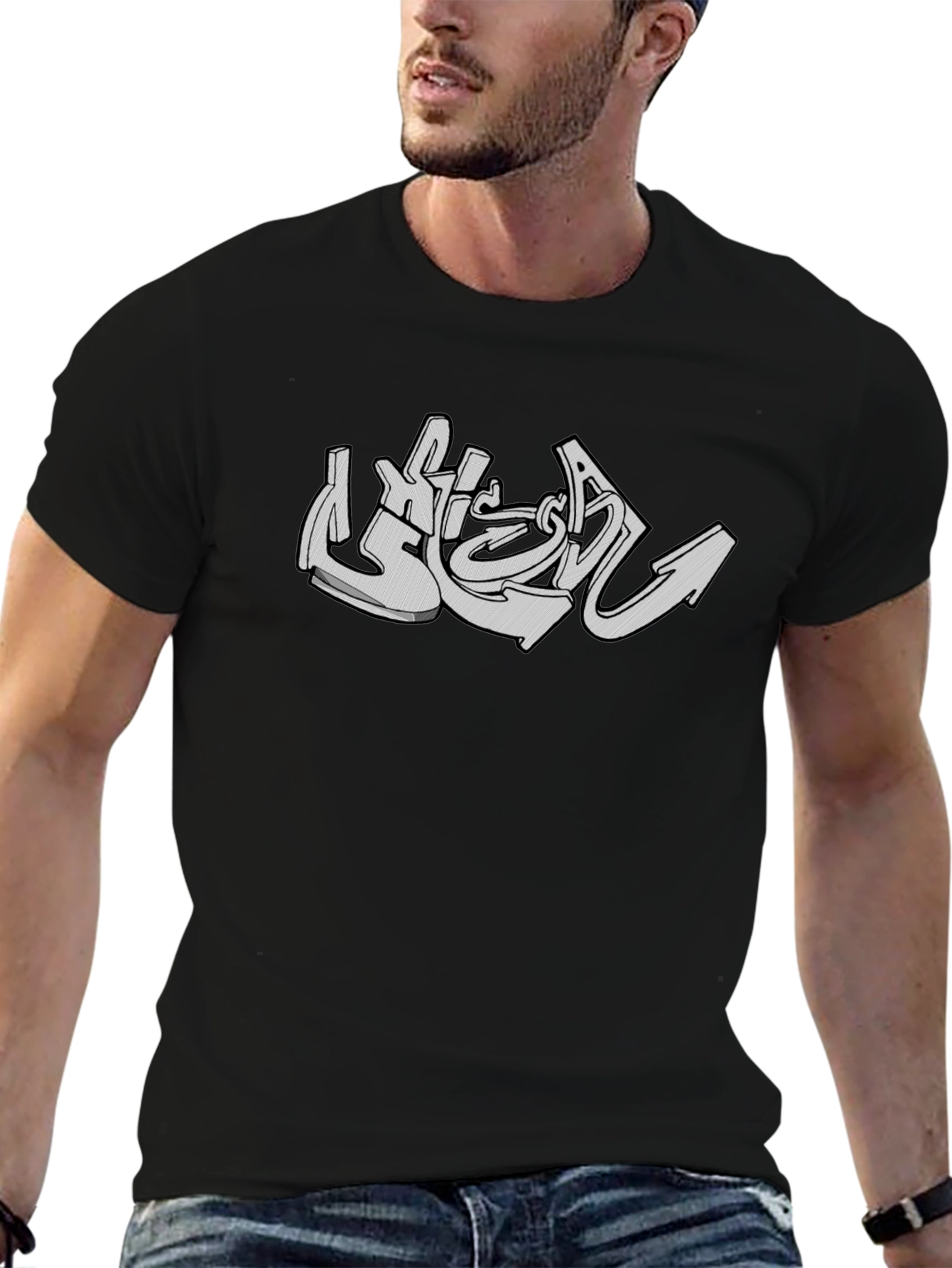 Urban Graffiti Style Graphic Tee - Black